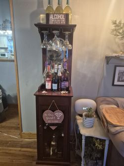 Narrow Mirrored Wine Cabinet Storage Glasses And Bottles 