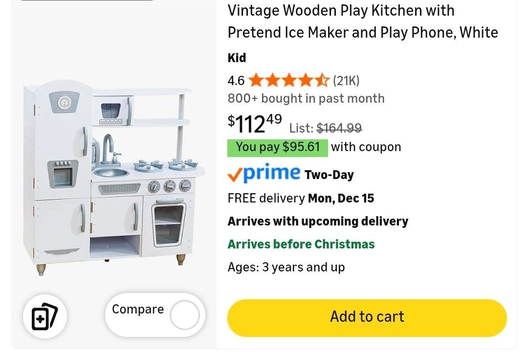 Vintage Wooden Play Kitchen with Pretend Ice Maker and Play Phone, White