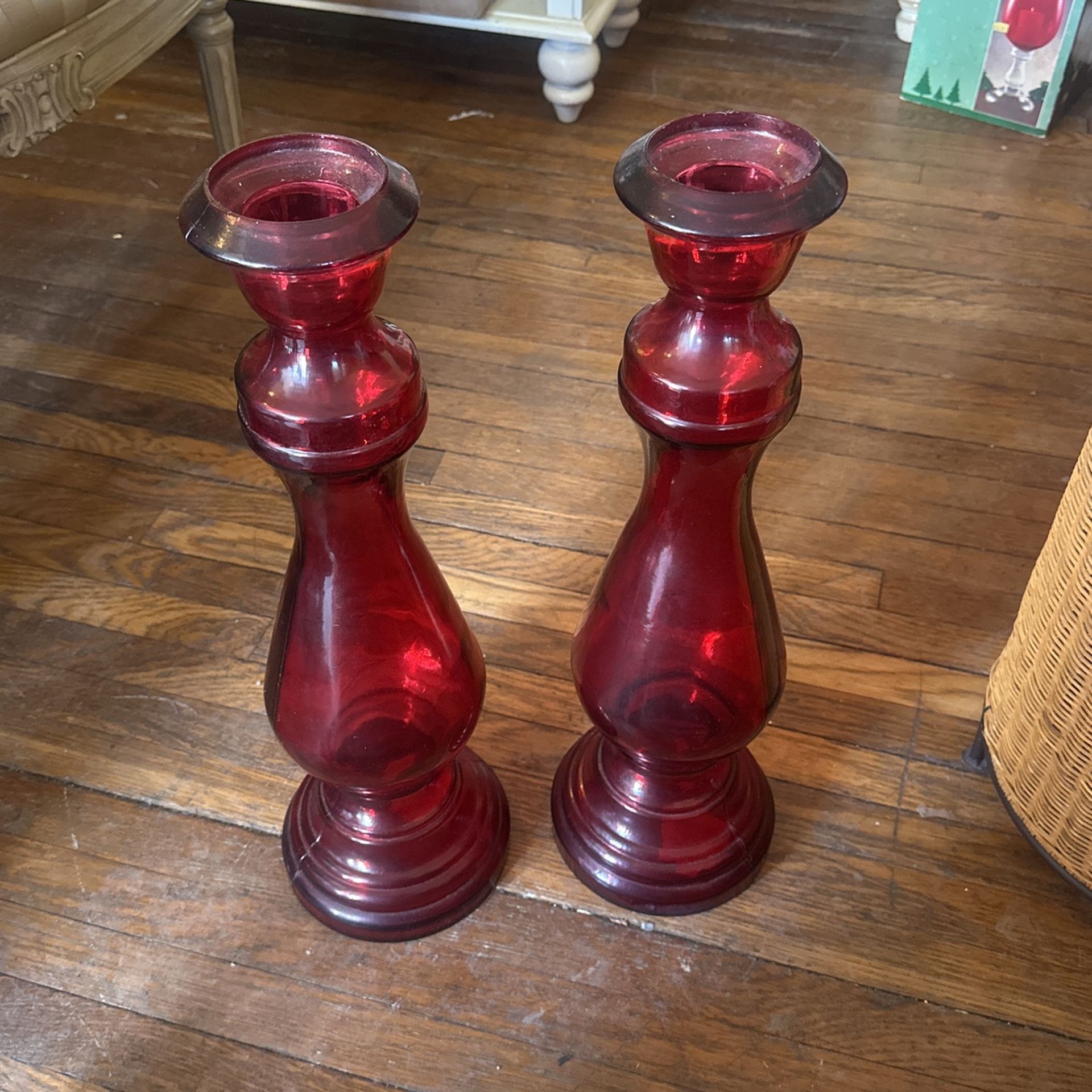 21 Inch Ruby Red Glass Candle Holders