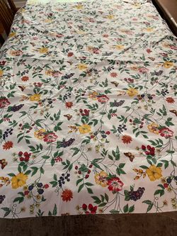 Floral, Fruit, & Butterfly Vinyl Tablecloth - Approximately - 68” x 51” - Excellent Condition