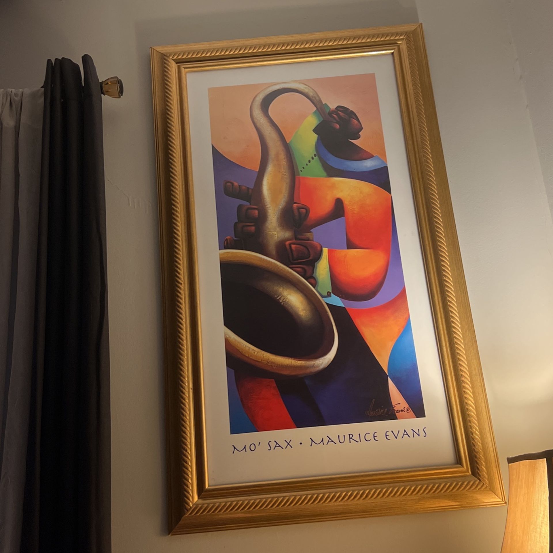 Large Framed Art Signed / Mo’Sax . Maurice Evans