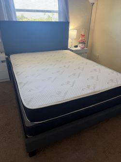 Bamboo Mattress with Blue Upholstered Bed Frame