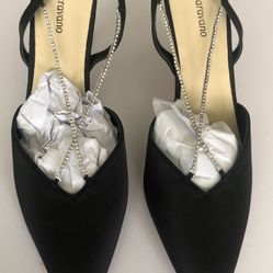 C. Paravano Woman Satin Black Heels Size 10