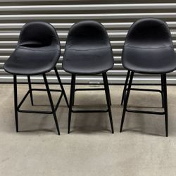 Set of 3 Target Black Faux Leather Counter Stools 24” Metal Frame