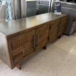 Rustic Gray Brown 72" TV Stand ~ 2 cabinets with double doors, shelf storage