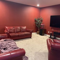 Sofa Set Red Leather