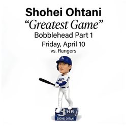 Dodgers vs Rangers 4/10 – Shohei Ohtani Bobblehead – Loge 147 Aisle + Parking 