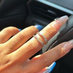 14k White Gold Double Wedding Band 