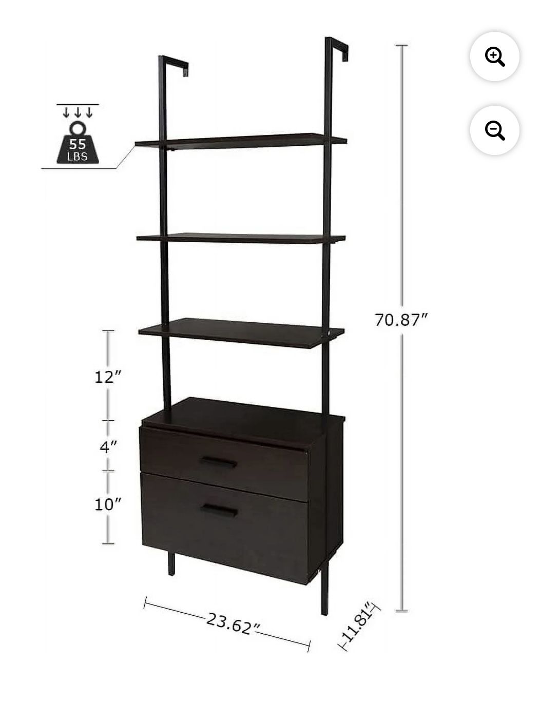 Heywu Wall Mounted Ladder Bookcase With Drawers
