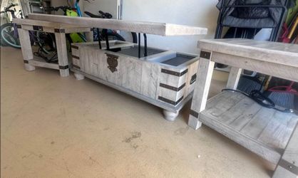 Solid Heavy Lift Wooden Coffee Table & End Tables w/ USB Ports