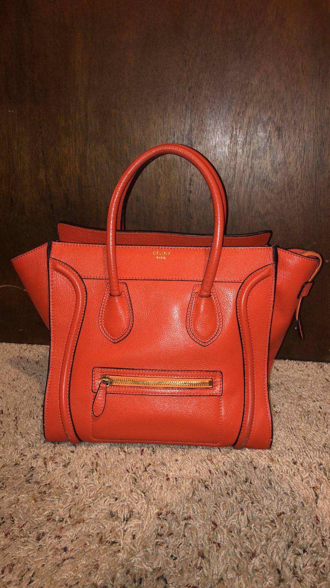 AUTHENTIC CELINE ORANGE MINI LUGGAGE TOTE BAG