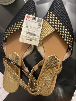 Zara flat shoes gold