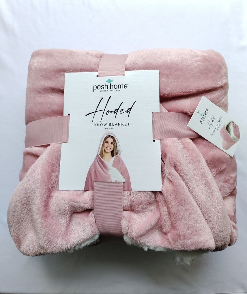 Posh Home Hooded Throw Blanket Pink New