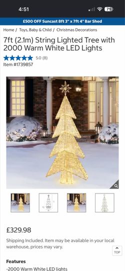 New 7ft (2.1m) String Lighted Tree with 2000 Warm White LED Lights