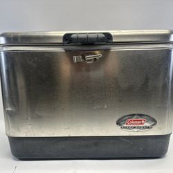 Coleman Stainless Steel Belted Cooler Ice Chest Model 6150 6155. SEE DESCR