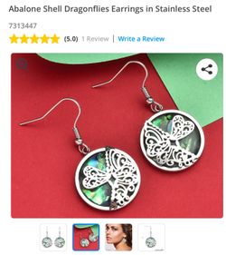 Abalone Shell Dragonfly Earrings 