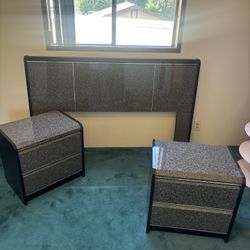 Grey Bed + 2 Matching Drawers/Nightstands – $150 (Set)