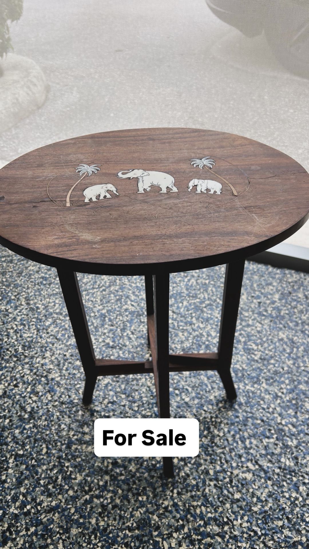 Antique Table With Ivory Inlay Elephants