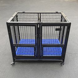 (New) $160 Stackable Folding Dog Cage Crate Kennel Heavy-Duty 37x25x33 inches 