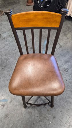 2-piece Minson Corp 360 Swivel Leather & Wood Counter Stool with Heavy Metal Frame