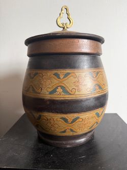 Uttermost Cena Hand-Painted Terracotta Canister with Brass Finial