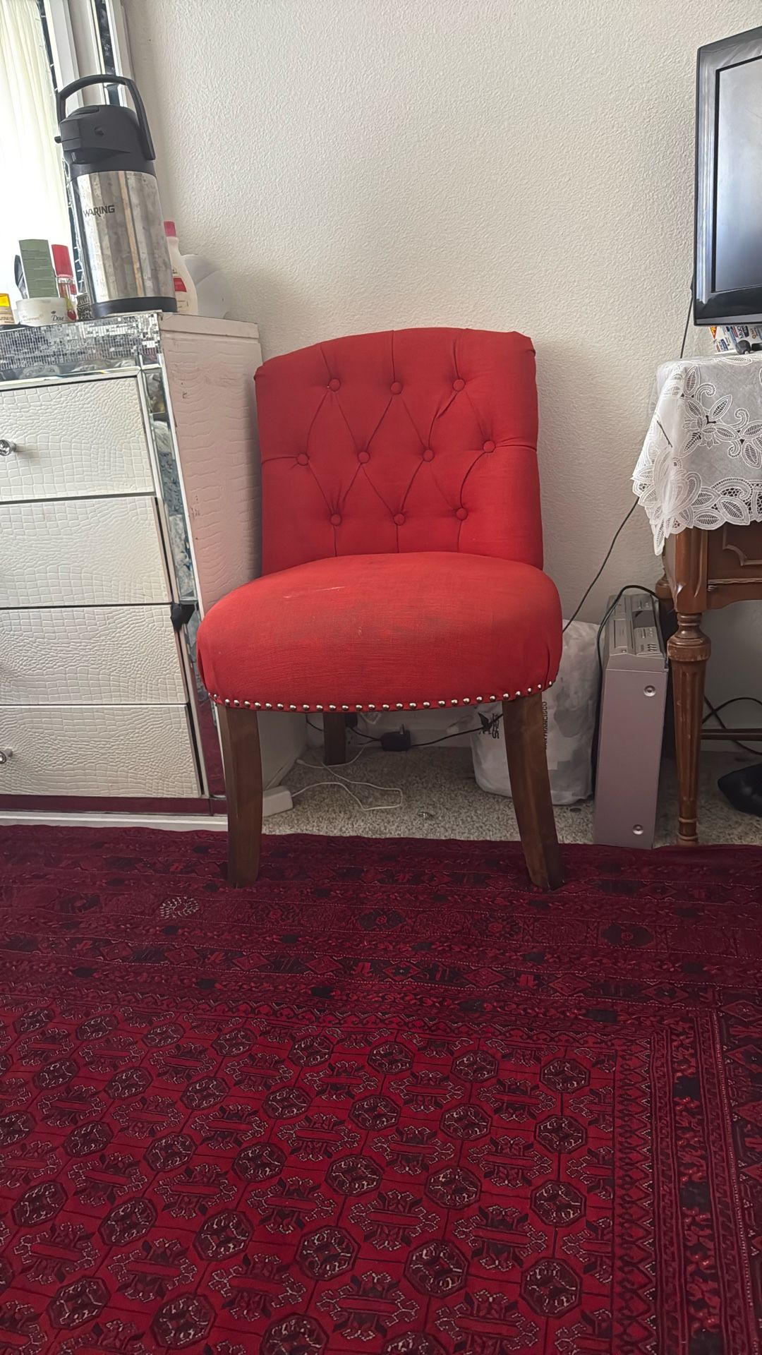 This Is Too Chair The Color Is Red.