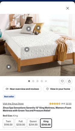 Zinus Spa Sensations Serenity 12" King Mattress, Memory Foam Mattress with Green Tea and Pressure Relief