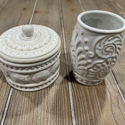 CYNTHIA ROWLEY CREAM ELEPHANT CERAMIC APOTHECARY JAR & CUP