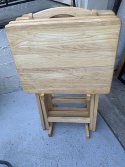 Set Of (4) TV Trays Solid Wood Foldable With Stand . EACH $20 Or All $65