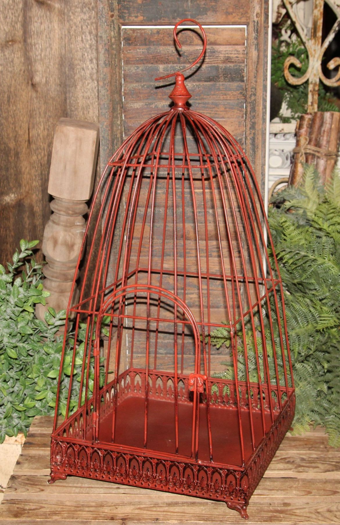 Large 30.5" Chippy Red French Country Farmhouse Birdcage