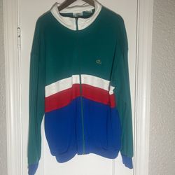 Vintage 80’s Izod Lacoste Green Acrylic Track Jacket XL Full Zip