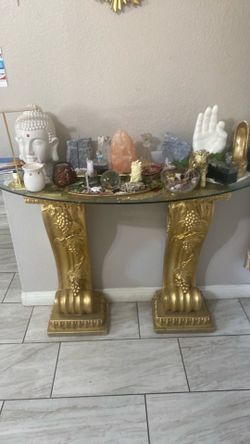 Gold Console Table with Glass Top