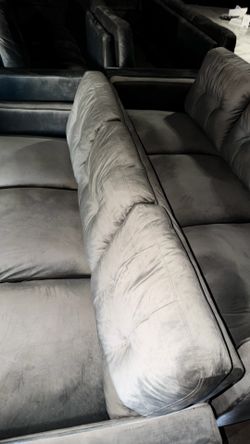 Grey Velvet Couches ($250) & Table ($50)
