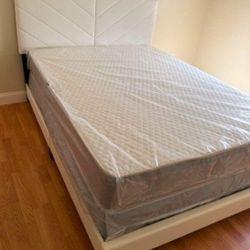 QUEEN Size Bed Frame With Mattress New Bedroom Furniture BED Set FREE BOX SPRING // CAMA Y COLCHON 