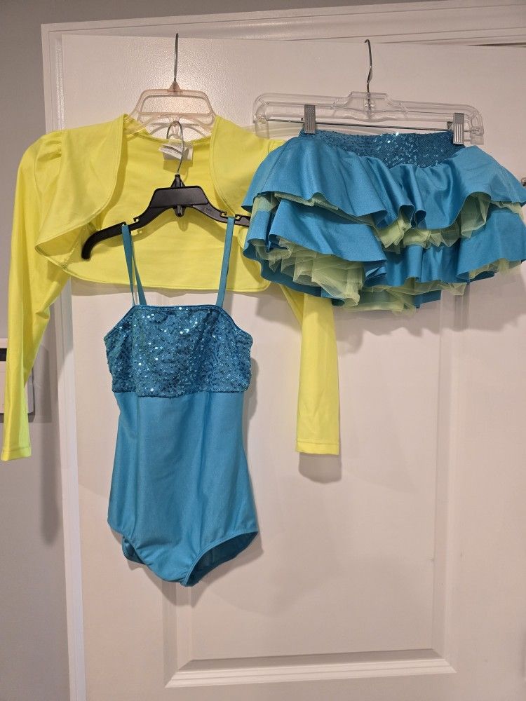 4 pcs girls ballroom dance competition costume outfit dress skirt leotard 6-8 year old