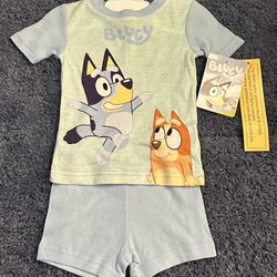 Bluey Toddler Boys Size 2T Blue Graphic S/S T-Shirt & Shorts 2-Piece Pajama Set