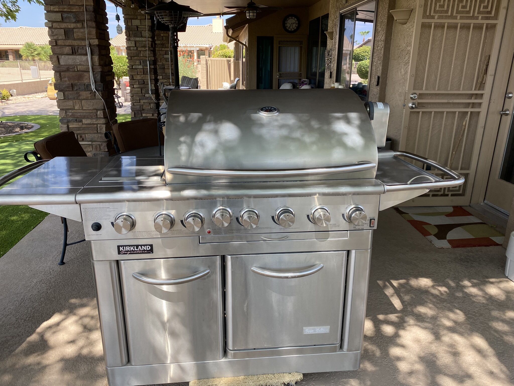 Kirkland Signature Quality Barbecue Grill With Oven, Rotisserie, Pot Burner, Searer, Grill Light, Users Manual, Stainless Steel