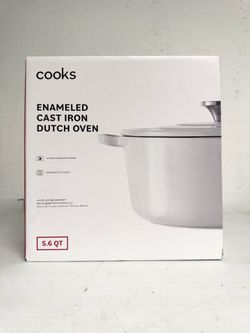 NEW - White Cast Iron Dutch Oven With Lid 5.6QT