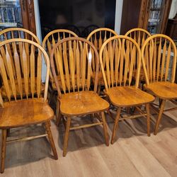 8 Dining Dining Table Chairs/Oak/Solid Wood/Kitchen/Rustic/Country/Farmhouse/Windsor/Rare/Set/Family/Room/Longer/Bigger/Study/Clean/Heavy Wood/Strong