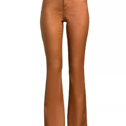 Sofia Jeans Women's Melisa Flare High Rise Faux Leather Zip Fly Brown Pants