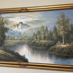 Landscape Painting In Oil On Canvas Gold Frame