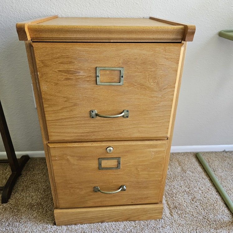 Blond Wood File Cabinet 2 Deawer Office Furniture Storage