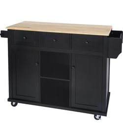 Newly Assembled Kitchen Island with Drop Leaf, Rolling Kitchen Cart on Wheels with 3 Drawers and 2 Cabinets, Wood Portable Trolley Island