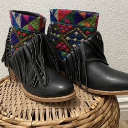 Fringe Leather Ankle Boots