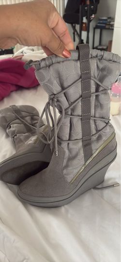 Coach Gray Signature Wedge Boots