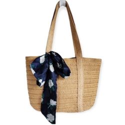 Draper James Everyday Woven Straw Bag with Floral Scarf