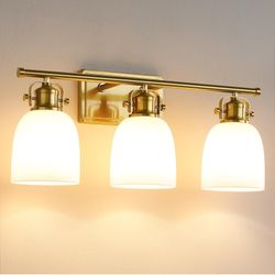 KAISITE Gold Bathroom Light Fixture Over Mirror 3-Light Bathroom Vanity Light