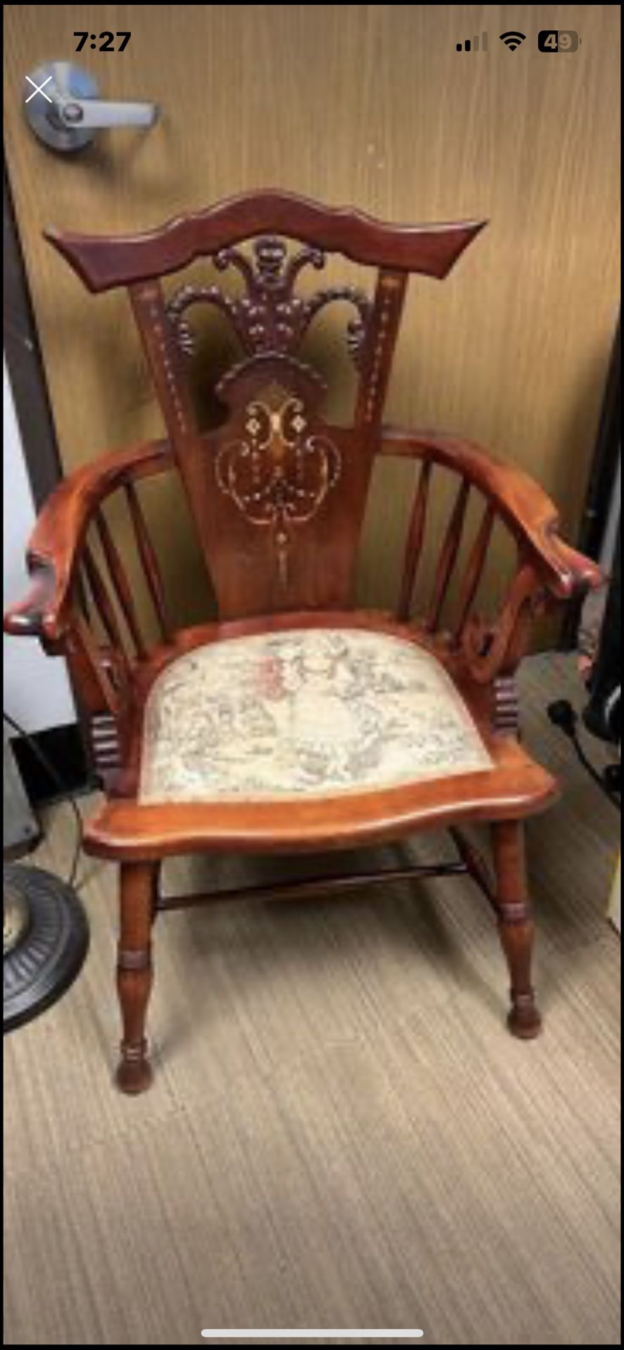 Antique Inlaid Carved Wood Chair