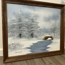 Vintage orignal winter landscape oil painting