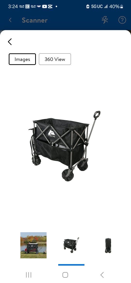Ozark Trail Double Decker Folding Wagon with Extension Handle, Black, 35" H, Polyester